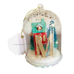Anthropologie Festive Letter M Snow Globe Ornament Village House and Trees New